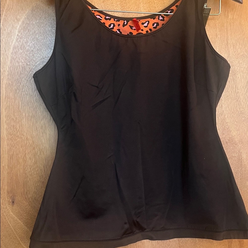 SPANKS Brown Scoop Tank with Orange Leopard Accent